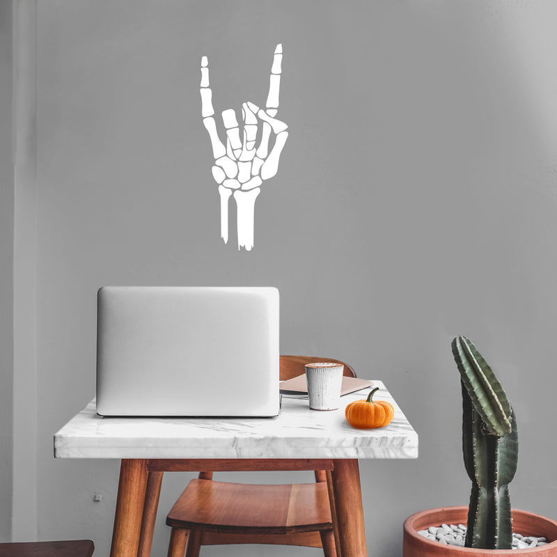 Vinyl Wall Art Decal - Skeleton Rock - 14" x 6" - Funny Trendy Cool Halloween Hand Design Sticker For Home Family Room Windows Doors Storefront Coffee Shop Classroom Office Spooky Decor 2