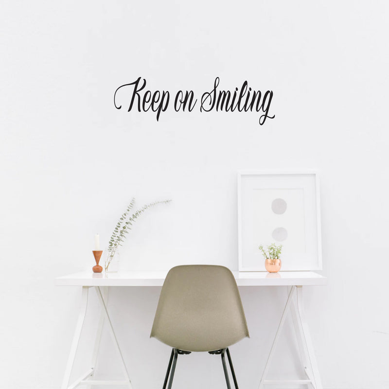 Vinyl Wall Art Decal - Keep On Smiling - 12" x 40" - Happy Face Modern Inspirational Positive Quote Sticker For Home Office Bedroom Living Room Kids Room School Playroom Coffee Shop Decor 3