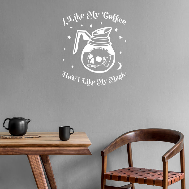Vinyl Wall Art Decal - I Like My Coffee How I Like My Magic - 25" x 22" - Modern Halloween Quote Glass Carafe Skull Design Sticker For Home Office Kitchenette Spooky Decor 2