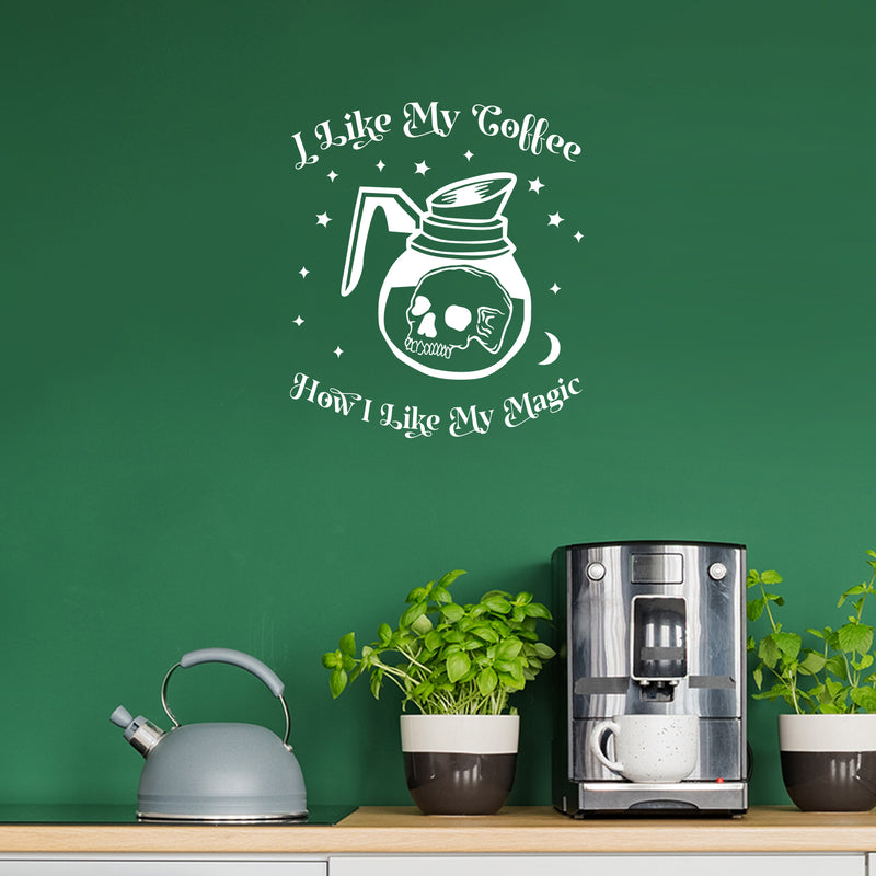 Vinyl Wall Art Decal - I Like My Coffee How I Like My Magic - 25" x 22" - Modern Halloween Quote Glass Carafe Skull Design Sticker For Home Office Kitchenette Spooky Decor 3