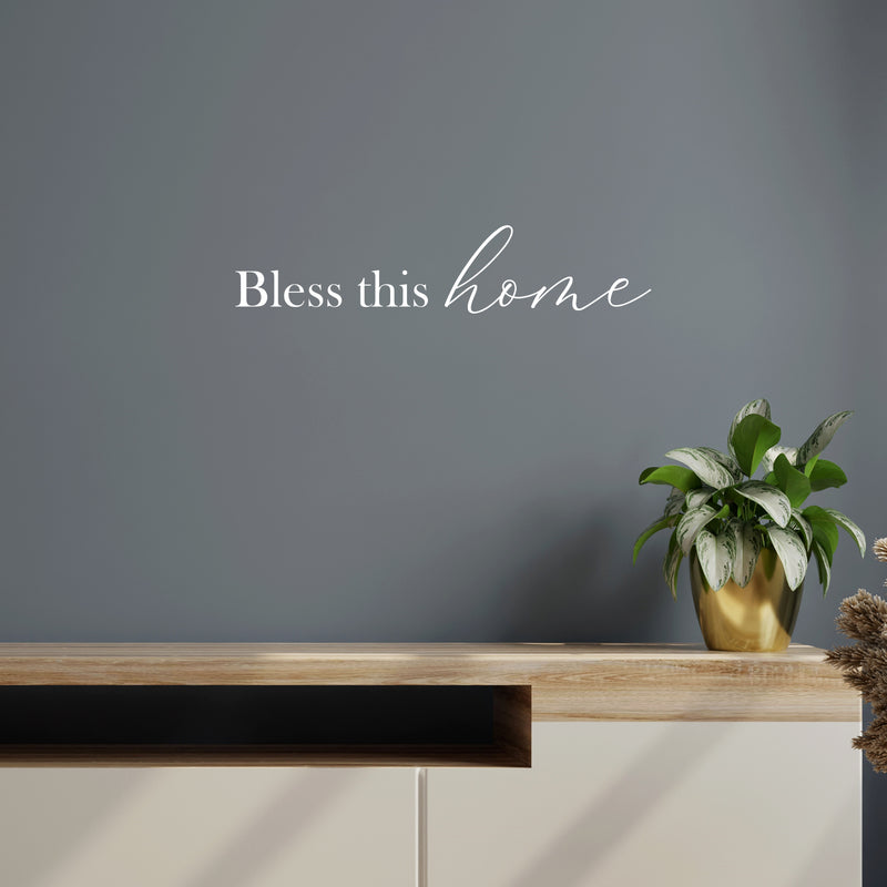 Vinyl Wall Art Decal - Bless This Home - 25" x 5.5" - Modern Inspirational Quote Sticker For Family Home Dining Room Classic Design Entryway Door Window Living Room Decor 2