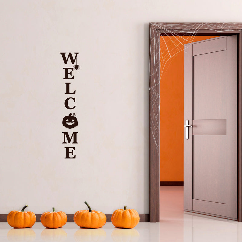 Vinyl Wall Art Decal - Welcome Pumpkin - 31" x 6" - Trendy Cool Halloween Season Fun Bats Design Sticker For Home Family Room Windows Entry Hall Doors Storefront Coffee Shop School Spooky Decor 2