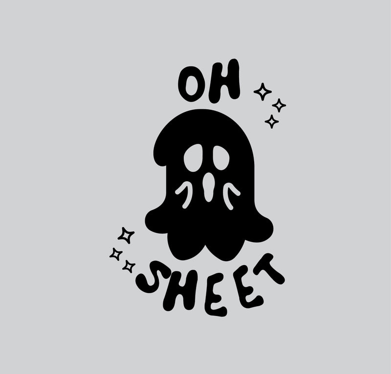 Vinyl Wall Art Decal - Oh Sheet - 16" x 11" - Ghost Design Seasonal Halloween Quote Sticker For Entryway Storefront Office Living Room Scary Spooky Decor 1