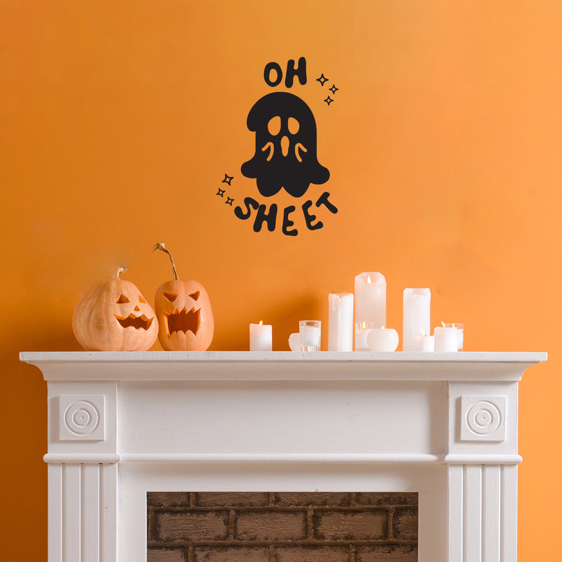 Vinyl Wall Art Decal - Oh Sheet - Ghost Design Seasonal Halloween Quote Sticker For Entryway Storefront Office Living Room Scary Spooky Decor 3