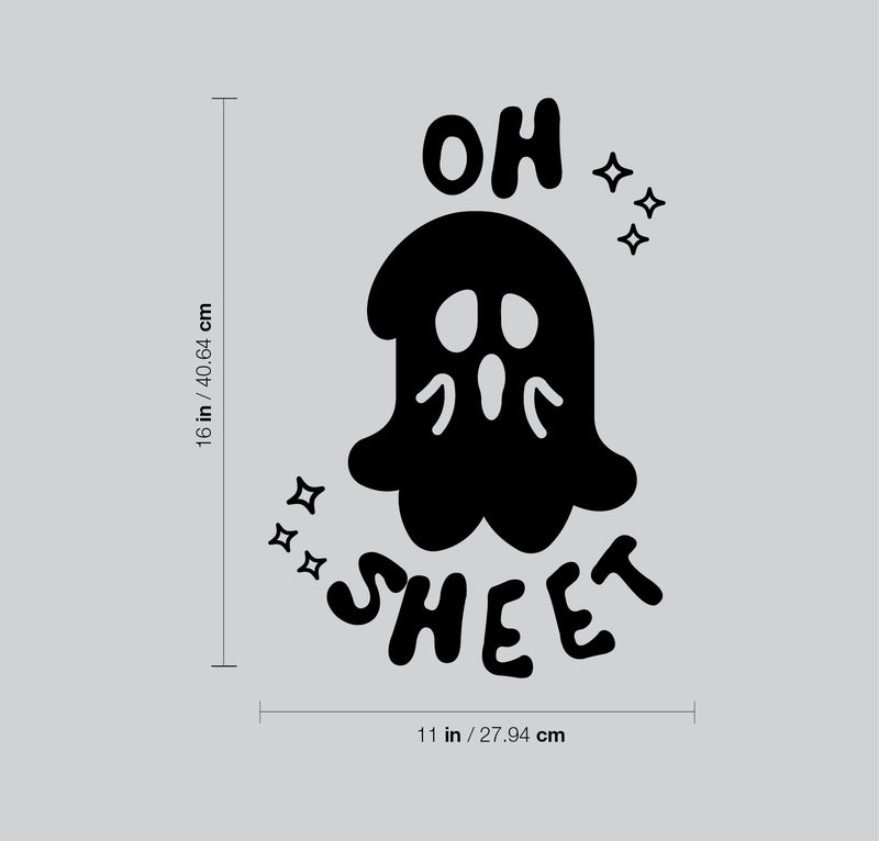 Vinyl Wall Art Decal - Oh Sheet - Ghost Design Seasonal Halloween Quote Sticker For Entryway Storefront Office Living Room Scary Spooky Decor 4