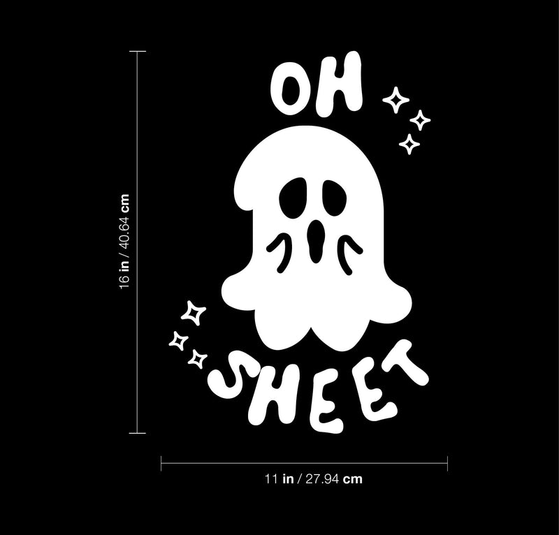 Vinyl Wall Art Decal - Oh Sheet - 16" x 11" - Ghost Design Seasonal Halloween Quote Sticker For Entryway Storefront Office Living Room Scary Spooky Decor 4