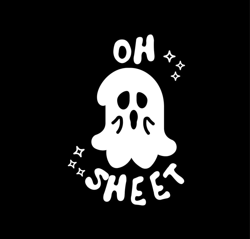 Vinyl Wall Art Decal - Oh Sheet - 16" x 11" - Ghost Design Seasonal Halloween Quote Sticker For Entryway Storefront Office Living Room Scary Spooky Decor 1