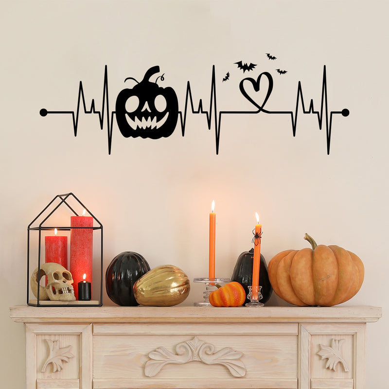 Vinyl Wall Art Decal - Heart Bit Halloween - 33.5" x 11" - Scary Pumpkin Face Seasonal Quote Sticker For Entryway Storefront Office Living Room Horror Spooky Decor 2