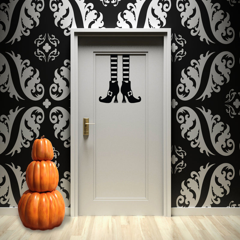 Vinyl Wall Art Decal - Witch Feet - Trendy Funny Cool Halloween Season Design Sticker For Home Living Room Windows Entry Hall Doors Storefront Coffee Shop School Spooky Decor 3