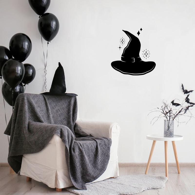 Vinyl Wall Art Decal - Witch Black Hat - Trendy Funny Halloween Cool Hat Design Sticker For Home Living Room Windows Doors Storefront Office Coffee Shop Spooky Decor 3