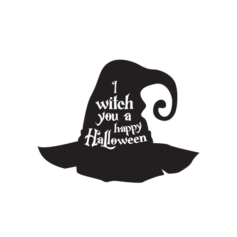Vinyl Wall Art Decal - I Witch You A Happy Halloween - 16.5" x 22" - Hat Design Seasonal Halloween Quote Sticker For Entryway Storefront Office Living Room Scary Spooky Decor 1