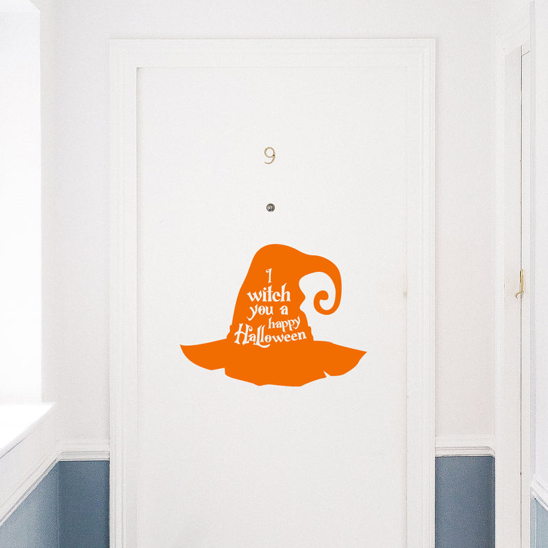 Vinyl Wall Art Decal - I Witch You A Happy Halloween - 16.5" x 22" - Hat Design Seasonal Halloween Quote Sticker For Entryway Storefront Office Living Room Scary Spooky Decor 2