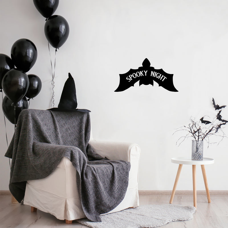 Vinyl Wall Art Decal - Spooky Night - Bat Design Seasonal Halloween Quote Sticker For Entryway Storefront Office Living Room Scary Spooky Decor 2