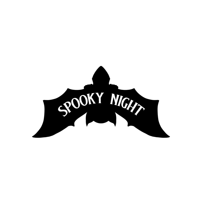 Vinyl Wall Art Decal - Spooky Night - Bat Design Seasonal Halloween Quote Sticker For Entryway Storefront Office Living Room Scary Spooky Decor 1