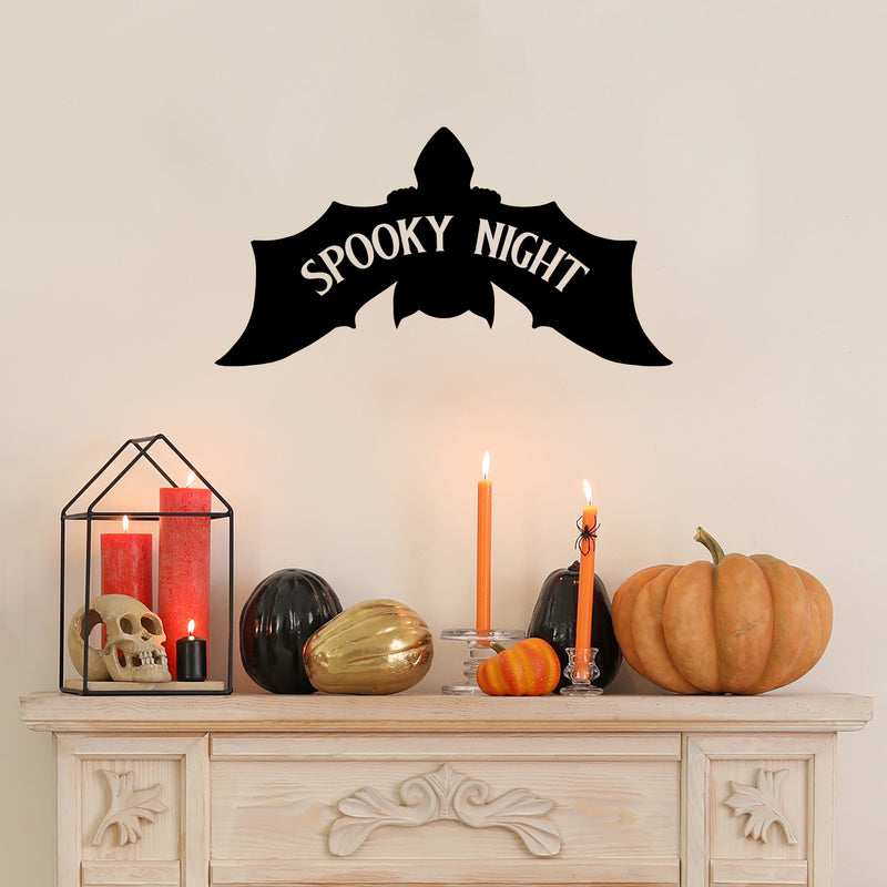 Vinyl Wall Art Decal - Spooky Night - Bat Design Seasonal Halloween Quote Sticker For Entryway Storefront Office Living Room Scary Spooky Decor 3