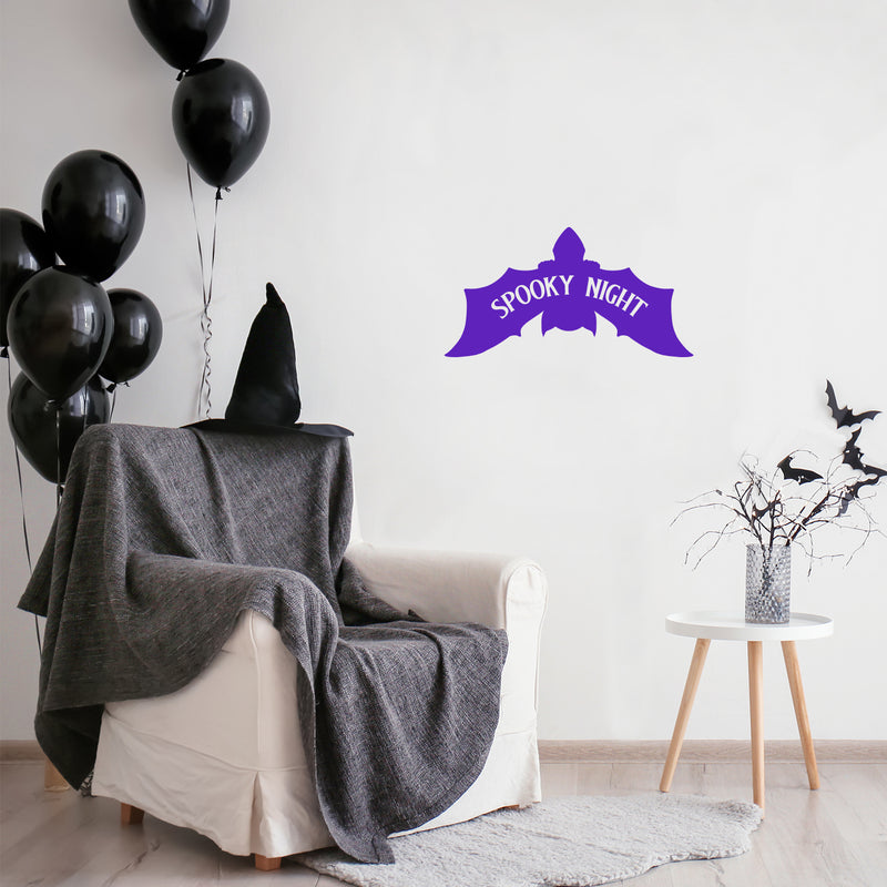 Vinyl Wall Art Decal - Spooky Night - 13" x 25" - Bat Design Seasonal Halloween Quote Sticker For Entryway Storefront Office Living Room Scary Spooky Decor 2