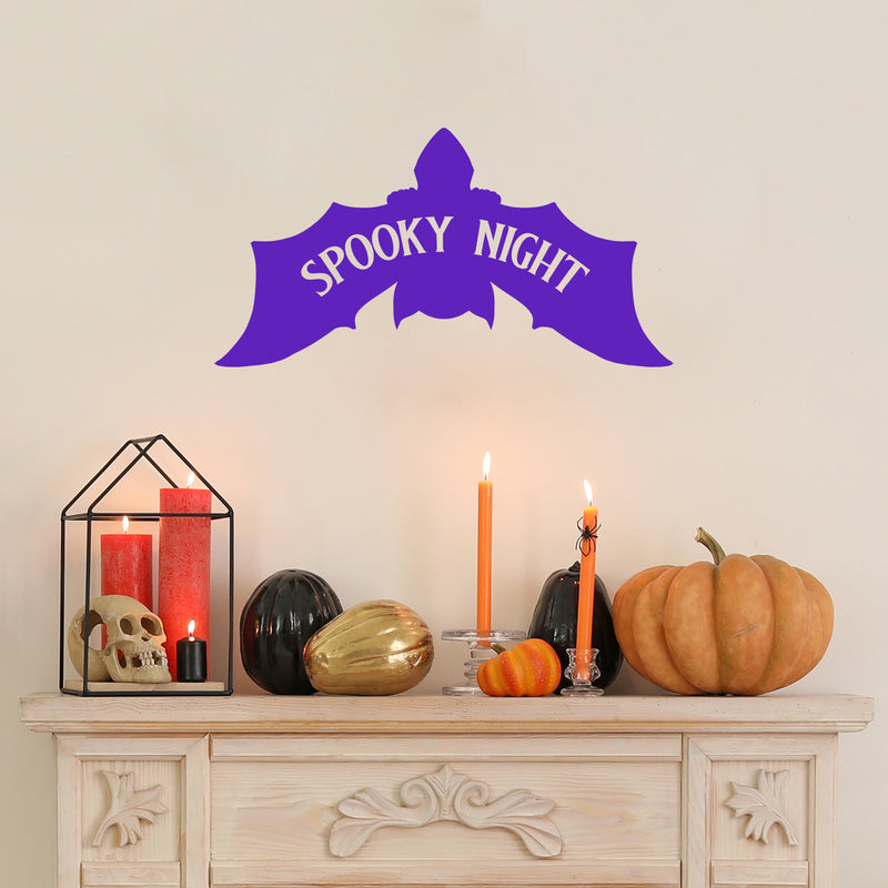 Vinyl Wall Art Decal - Spooky Night - 13" x 25" - Bat Design Seasonal Halloween Quote Sticker For Entryway Storefront Office Living Room Scary Spooky Decor 3