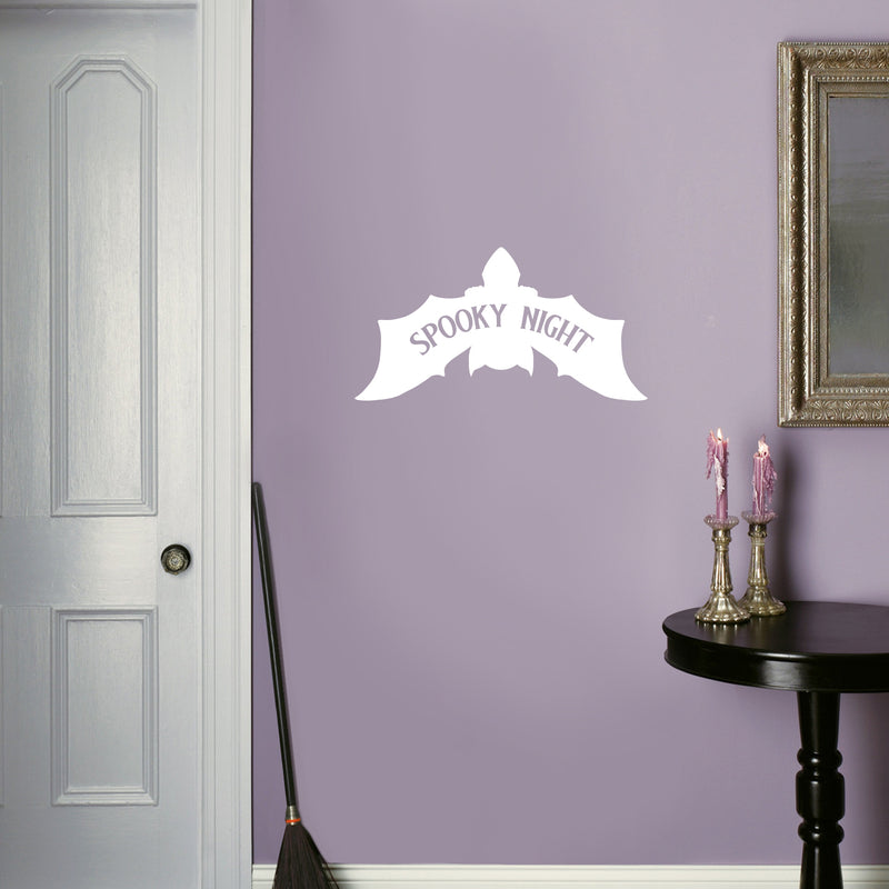 Vinyl Wall Art Decal - Spooky Night - 13" x 25" - Bat Design Seasonal Halloween Quote Sticker For Entryway Storefront Office Living Room Scary Spooky Decor 2