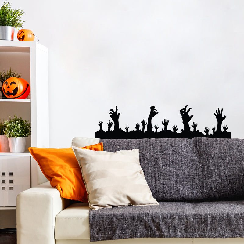 Vinyl Wall Art Decal - Zombie Hands Graveyard - Trendy Spooky Cool Halloween Season Design Sticker For Home Living Room Windows Entry Doors Storefront Coffee Shop School Decor 3