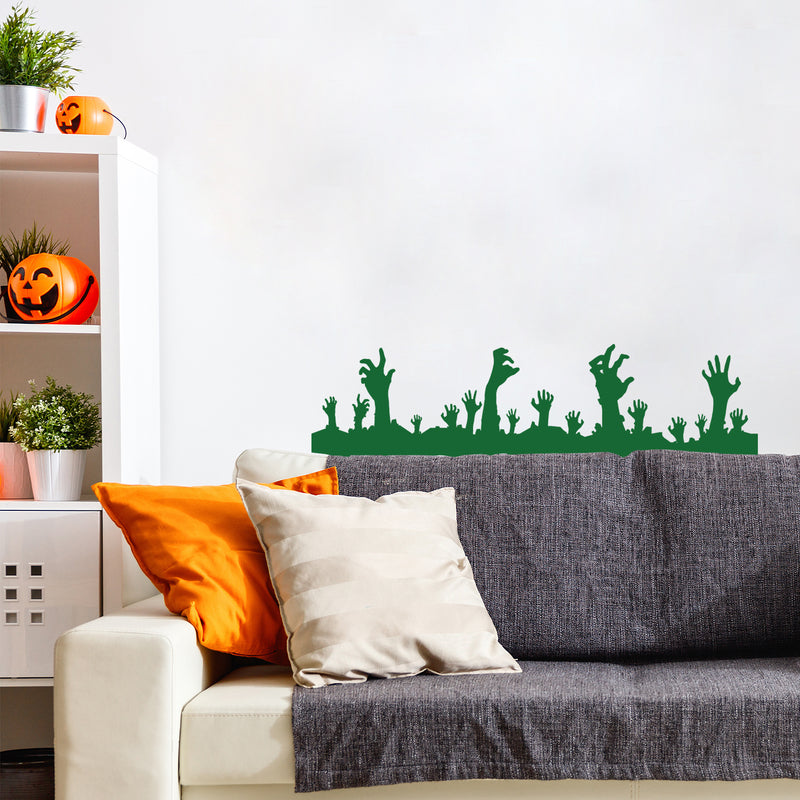 Vinyl Wall Art Decal - Zombie Hands Graveyard - 9" x 35" - Trendy Spooky Cool Halloween Season Design Sticker For Home Living Room Windows Entry Doors Storefront Coffee Shop School Decor 3