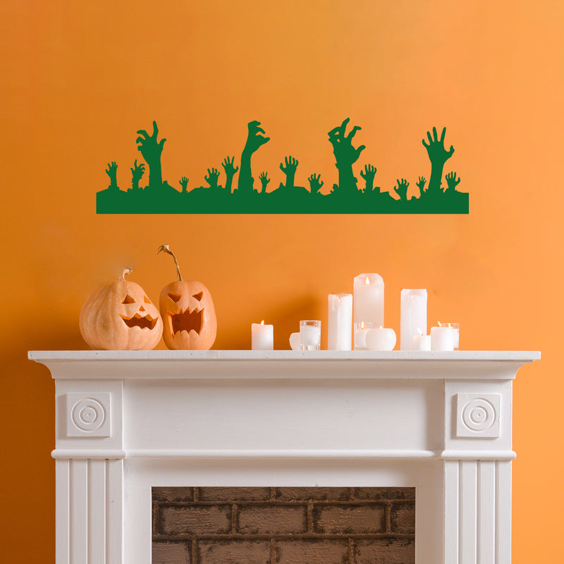 Vinyl Wall Art Decal - Zombie Hands Graveyard - 9" x 35" - Trendy Spooky Cool Halloween Season Design Sticker For Home Living Room Windows Entry Doors Storefront Coffee Shop School Decor 2