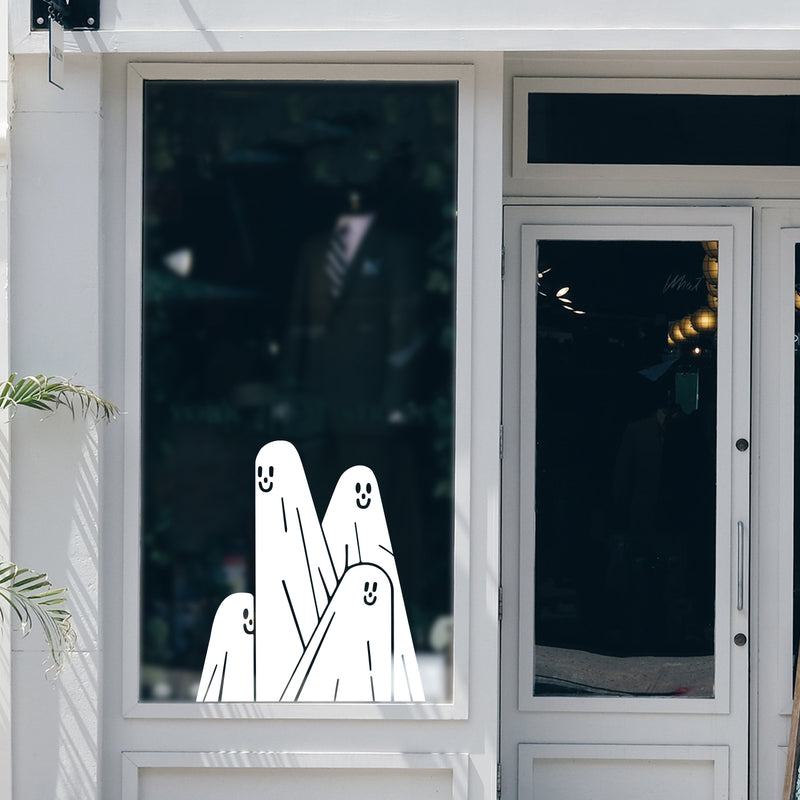 Vinyl Wall Art Decal - Happy Three Ghost - 19" x 16.5" - Trendy Cute Fun Halloween Season Design Sticker For Home Family Room Windows Entry Doors Office Coffee Shop School Spooky Decor 3