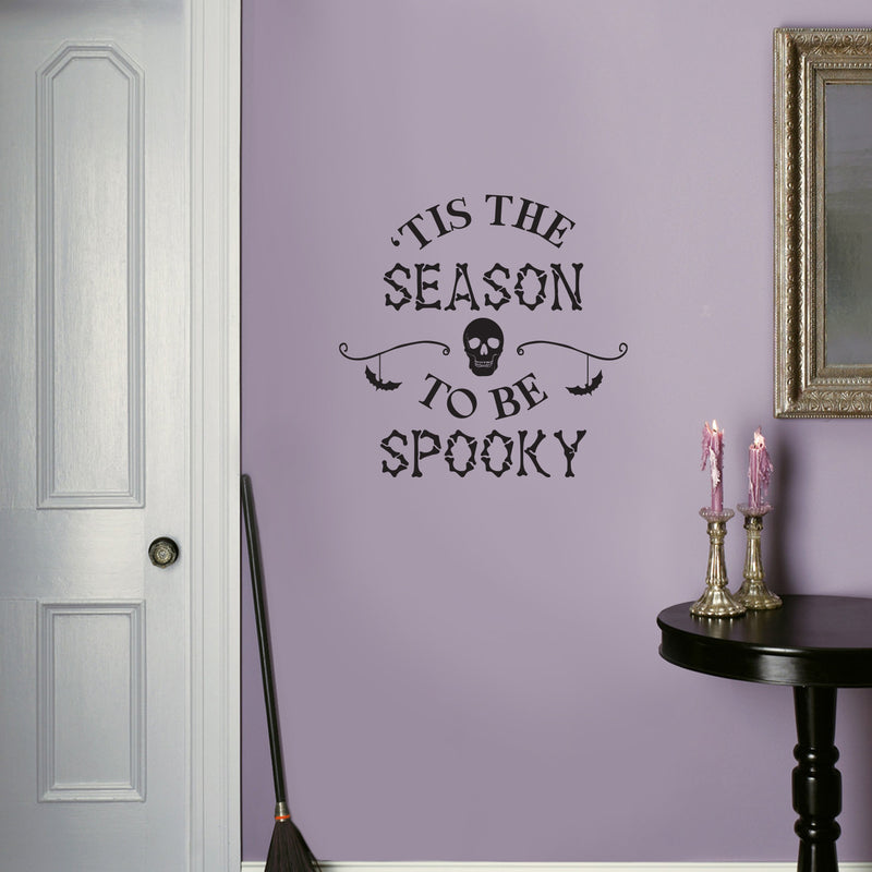 Vinyl Wall Art Decal - Tis This Season To Be Spooky - Skull Design Seasonal Halloween Quote Sticker For Entryway Storefront Office Living Room Scary Spooky Decor 3