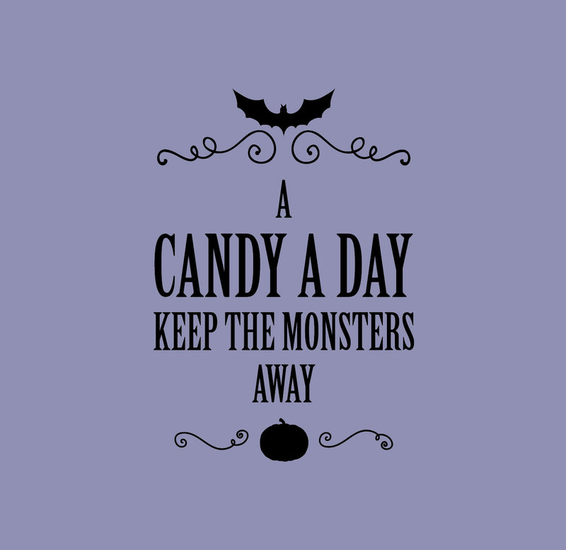 Vinyl Wall Art Decal - A Candy A Day Keeps The Monsters Away - 22" x 15" - Pumpkin Design Seasonal Halloween Quote Sticker For Entryway Storefront Office Living Room Scary Spooky Decor 1