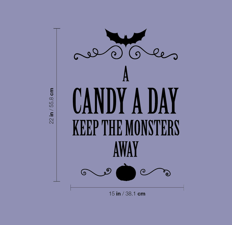 Vinyl Wall Art Decal - A Candy A Day Keeps The Monsters Away - Pumpkin Design Seasonal Halloween Quote Sticker For Entryway Storefront Office Living Room Scary Spooky Decor 4