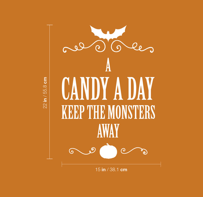 Vinyl Wall Art Decal - A Candy A Day Keeps The Monsters Away - 22" x 15" - Pumpkin Design Seasonal Halloween Quote Sticker For Entryway Storefront Office Living Room Scary Spooky Decor 4