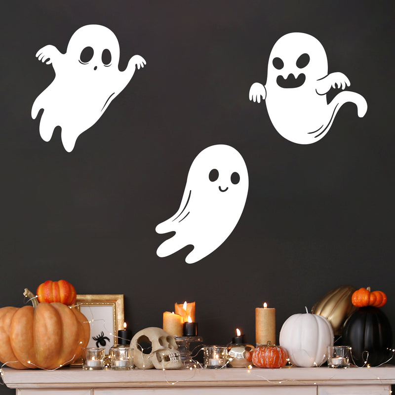 Vinyl Wall Art Decal - Ghost - 33" x 13" - Seasonal Cute Shape Horror Sticker For Entryway Storefront Office Living Room Window School Classroom Scary Spooky Decor 2