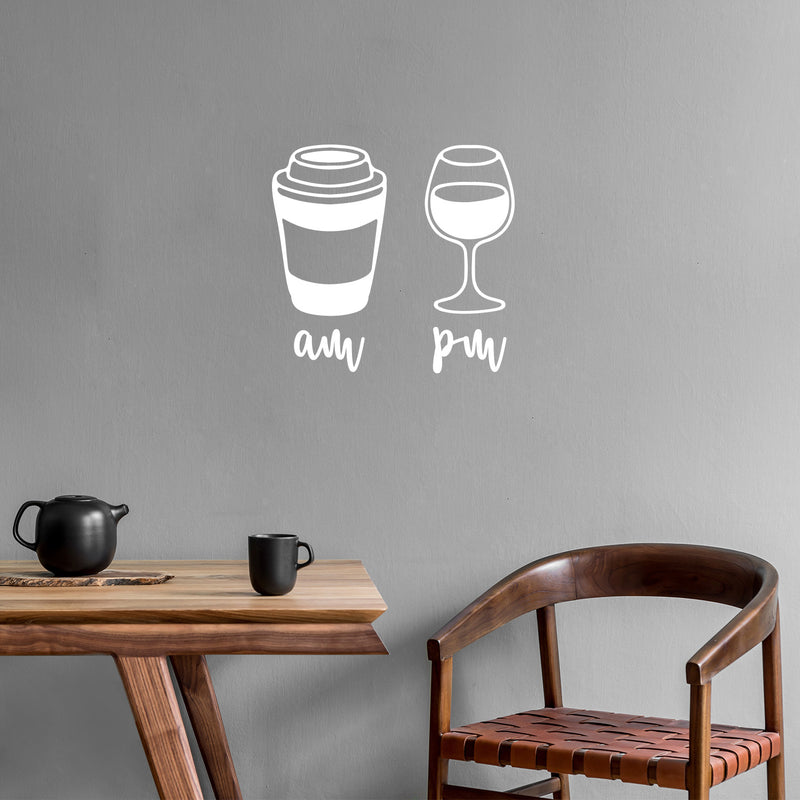 Vinyl Wall Art Decal - AM Coffee PM Wine - Trendy Funny Adult Design Sticker For Home Wine Cellar Kitchen Restaurant Bar Coffee Shop Liquor Storefront Coffee Shop Decor 5