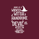 Vinyl Wall Art Decal - Home Of A Wicked Witch A Handsome Devil And Little Monsters - 22" x 37.5" - Seasonal Halloween Quote Sticker For Family Home Entryway Living Room Scary Spooky Decor 1