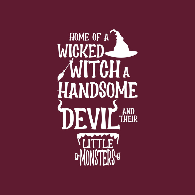 Vinyl Wall Art Decal - Home Of A Wicked Witch A Handsome Devil And Little Monsters - 22" x 37.5" - Seasonal Halloween Quote Sticker For Family Home Entryway Living Room Scary Spooky Decor 1