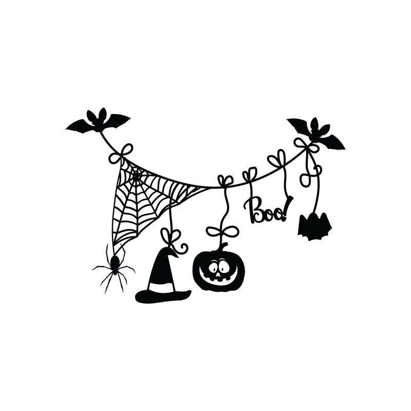 Vinyl Wall Art Decal - Web Boo - Scary Pumpkin Face Seasonal Quote Sticker For Entryway Storefront Office Living Room Horror Spooky Decor 1