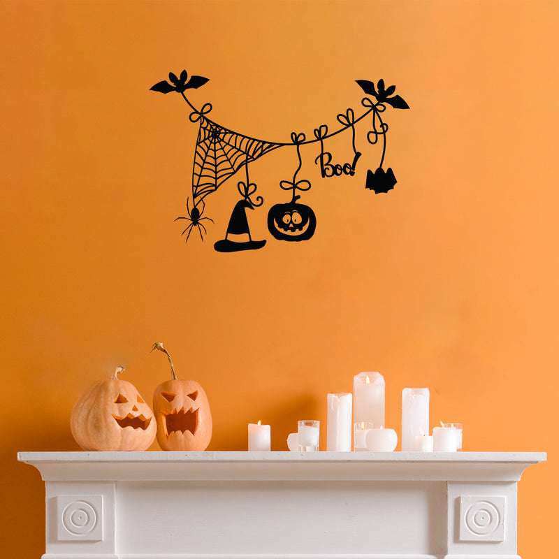 Vinyl Wall Art Decal - Web Boo - Scary Pumpkin Face Seasonal Quote Sticker For Entryway Storefront Office Living Room Horror Spooky Decor 2