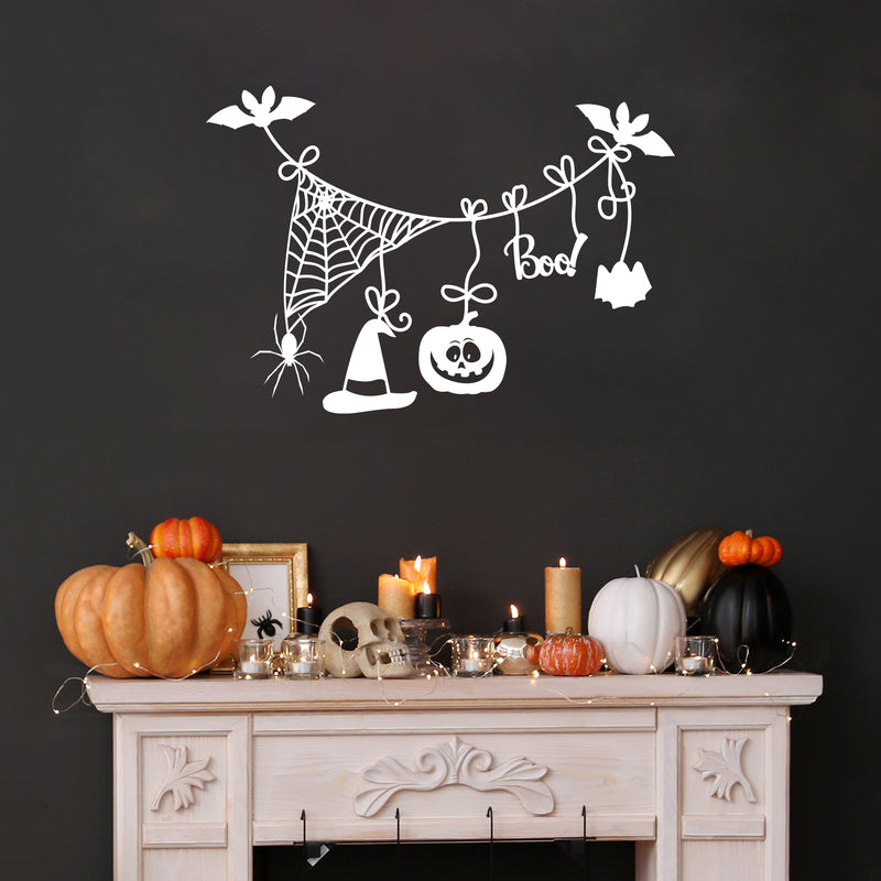 Vinyl Wall Art Decal - Web Boo - 30" x 21" - Scary Pumpkin Face Seasonal Quote Sticker For Entryway Storefront Office Living Room Horror Spooky Decor 3