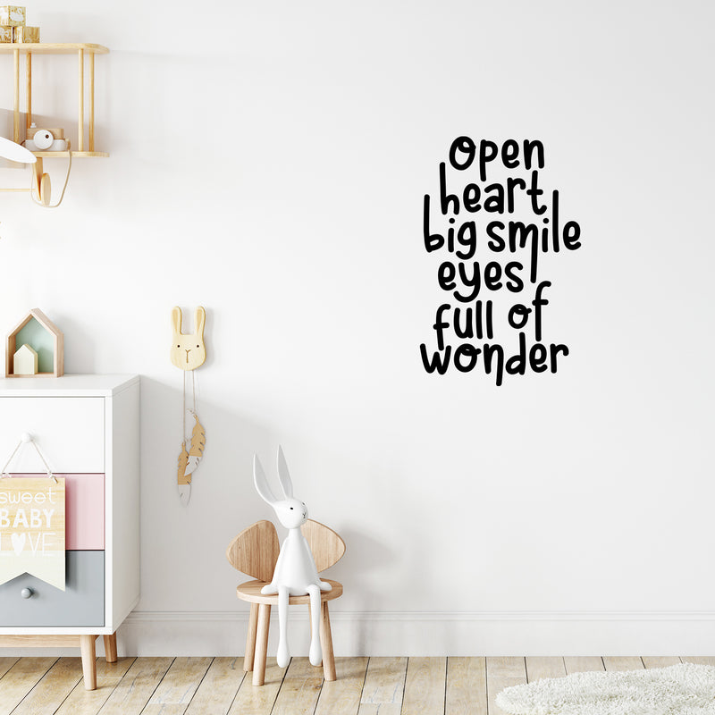 Vinyl Wall Art Decal - Open Heart Big Smile Eyes Of Full Of Wonder - 15. Modern Inspirational Lovely Quote Sticker For Home School Classroom Kids Room Bedroom Playroom Toddlers Decor 2