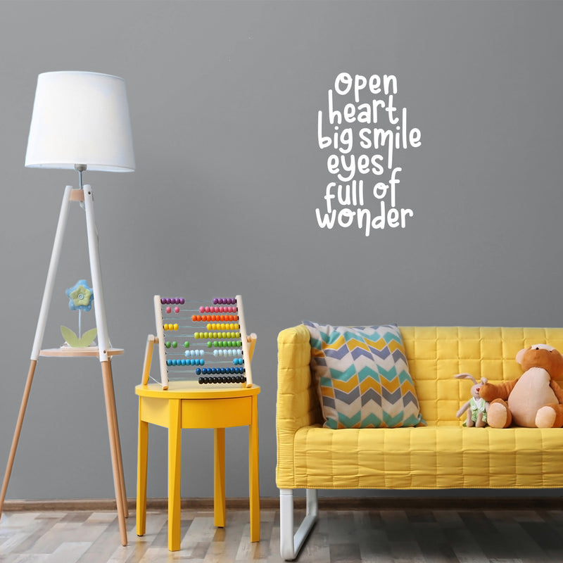 Vinyl Wall Art Decal - Open Heart Big Smile Eyes Of Full Of Wonder - 15.5" x 10" - Modern Inspirational Lovely Quote Sticker For Home School Classroom Kids Room Bedroom Playroom Toddlers Decor 4