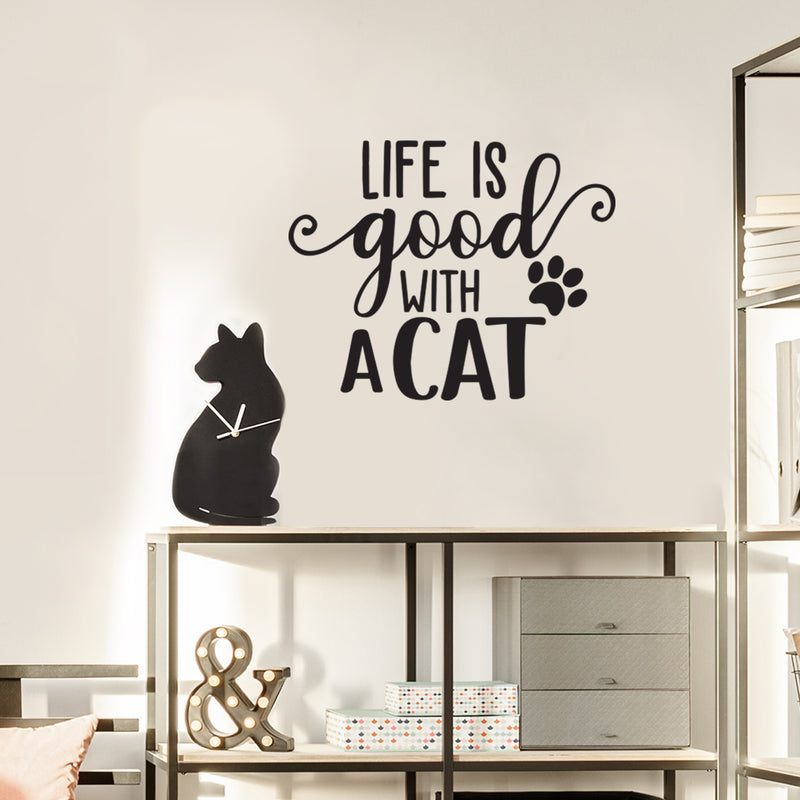 Vinyl Wall Art Decal - Life Good With A Cat - - Trendy Lovely Funny Pets Quote Sticker For Cats Lovers Bedroom Living Room Office Veterinary Storefront Decor 3