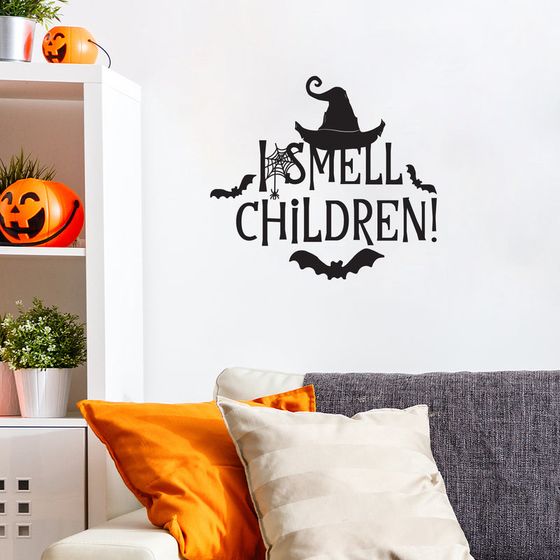 Vinyl Wall Art Decal - I Smell Children! - Trendy Funny Halloween Witch Hat Design Sticker For Home Living Room Windows Doors Storefront Office Coffee Shop Spooky Decor 2