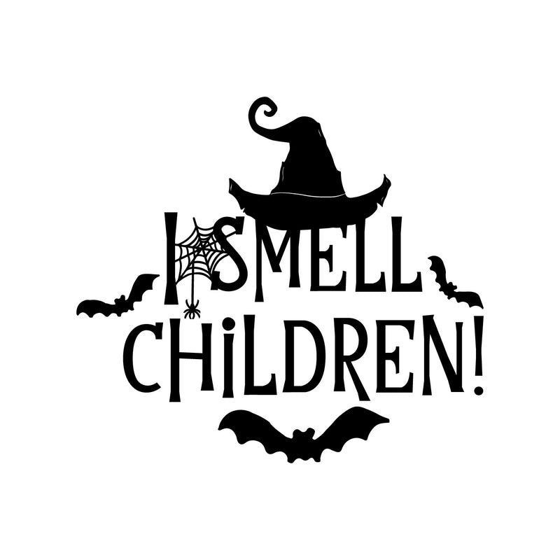 Vinyl Wall Art Decal - I Smell Children! - 18" x 20" - Trendy Funny Halloween Cool Witch Hat Design Sticker For Home Living Room Windows Doors Storefront Office Coffee Shop Spooky Decor 1