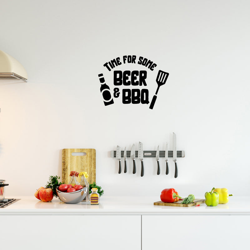 Vinyl Wall Art Decal - Time For Some Beer And BBQ - Trendy Sarcastic Adult Drink Quote Sticker Bottle Spatula Shape For Kitchen Restaurant Home Bar Brewery Decor 2