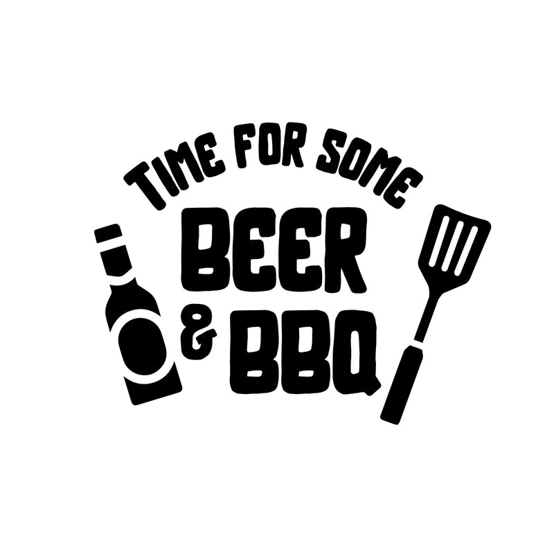 Vinyl Wall Art Decal - Time For Some Beer And BBQ - 10" x 13" - Trendy Sarcastic Adult Drink Quote Sticker Bottle Spatula Shape For Kitchen Restaurant Home Bar Brewery Decor 1