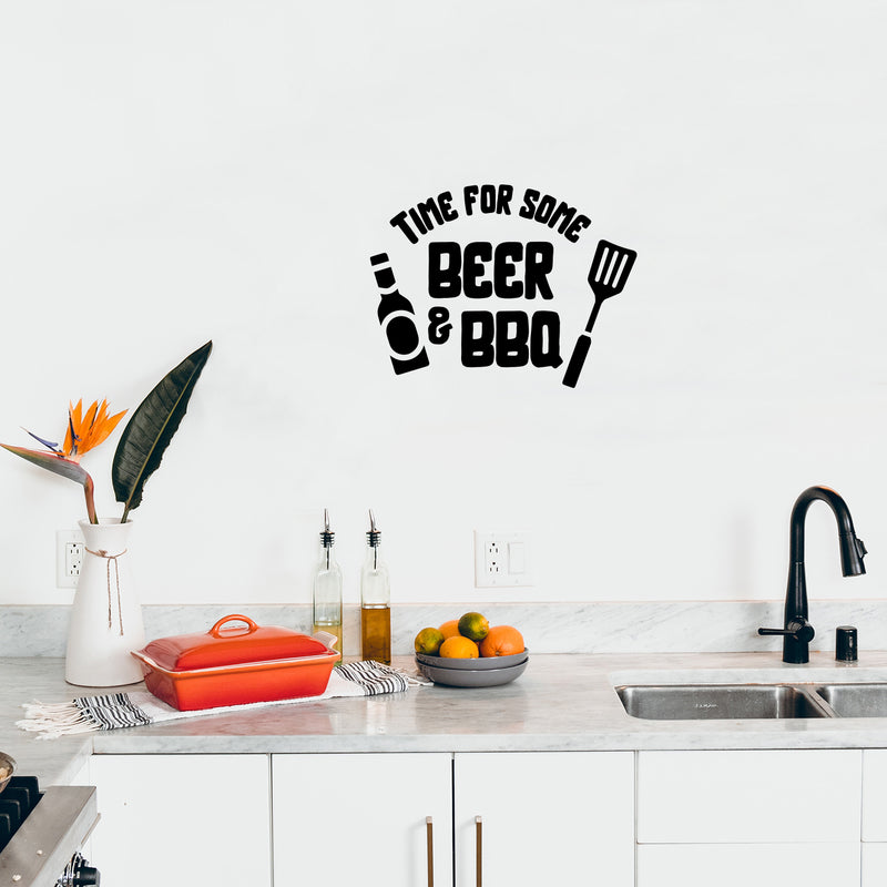 Vinyl Wall Art Decal - Time For Some Beer And BBQ - Trendy Sarcastic Adult Drink Quote Sticker Bottle Spatula Shape For Kitchen Restaurant Home Bar Brewery Decor 3