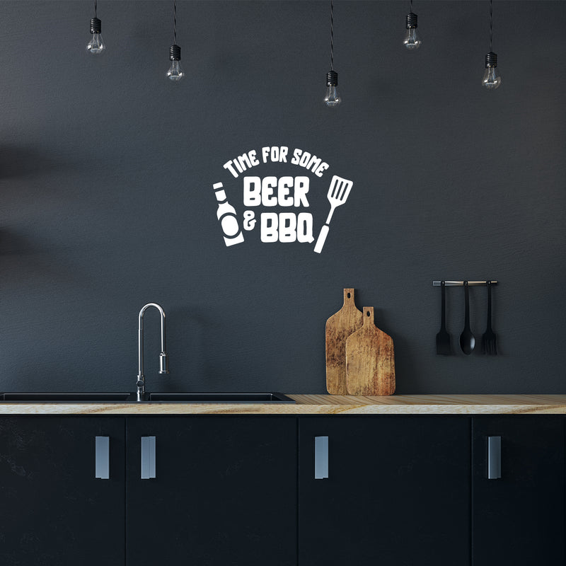 Vinyl Wall Art Decal - Time For Some Beer And BBQ - 10" x 13" - Trendy Sarcastic Adult Drink Quote Sticker Bottle Spatula Shape For Kitchen Restaurant Home Bar Brewery Decor 2