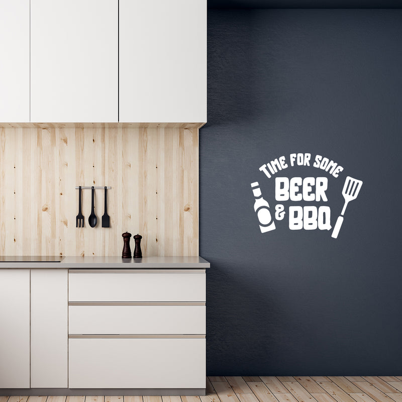 Vinyl Wall Art Decal - Time For Some Beer And BBQ - 10" x 13" - Trendy Sarcastic Adult Drink Quote Sticker Bottle Spatula Shape For Kitchen Restaurant Home Bar Brewery Decor 3