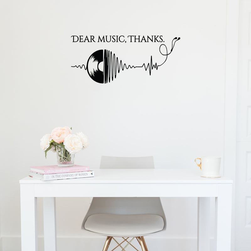 Vinyl Wall Art Decal - Dear Music Thanks- 20" x 19" - Trendy Musical Notes Icons Design Quote Sticker For Home Bedroom Living Room Office Coffee Shop Storefront Decor 3