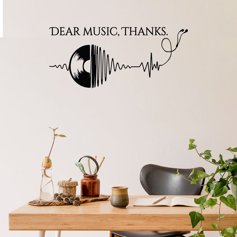 Vinyl Wall Art Decal - Dear Music Thanks- Trendy Musical Notes Icons Design Quote Sticker For Home Bedroom Living Room Office Coffee Shop Storefront Decor 2