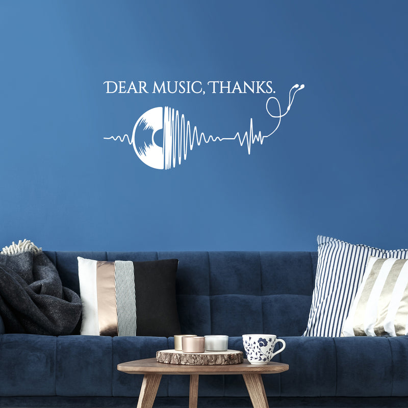 Vinyl Wall Art Decal - Dear Music Thanks- 20" x 19" - Trendy Musical Notes Icons Design Quote Sticker For Home Bedroom Living Room Office Coffee Shop Storefront Decor 3